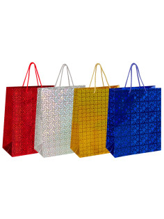 Пакет подарочный 26x13x32 см (L), НАБОР 4 шт., 4 дизайна, голография, ЗОЛОТАЯ СКАЗКА, 609734