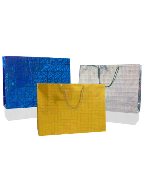 Пакет подарочный 45x13x33 см (XL), НАБОР 3 шт., 3 дизайна, голография, ЗОЛОТАЯ СКАЗКА, 609736