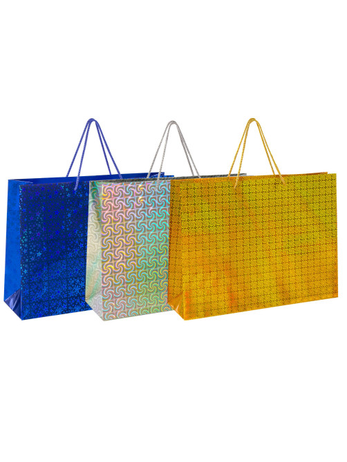 Пакет подарочный 45x13x33 см (XL), НАБОР 3 шт., 3 дизайна, голография, ЗОЛОТАЯ СКАЗКА, 609736