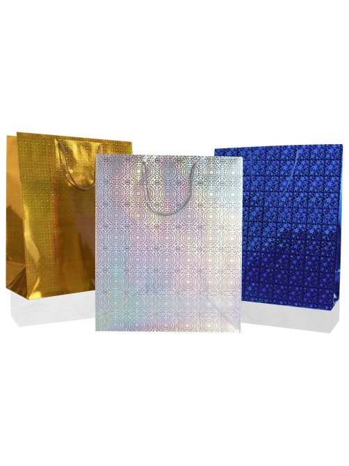 Пакет подарочный 41x19x49 см (XXL), НАБОР 3 шт., 3 дизайна, голография, ЗОЛОТАЯ СКАЗКА, 609738