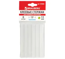 Клеевые стержни, диаметр 11 мм, длина 100 мм, прозрачные, комплект 6 шт., BRAUBERG, европодвес, 670293