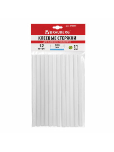 Клеевые стержни, диаметр 11 мм, длина 200 мм, прозрачные, комплект 12 шт., BRAUBERG, европодвес, 670294