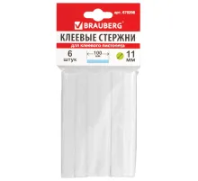 Клеевые стержни, диаметр 11 мм, длина 100 мм, белые, комплект 6 штук, BRAUBERG, европодвес, 670298