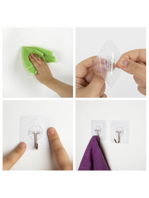 Крючки самоклеящиеся универсальные 6х6 см, КОМПЛЕКТ 20 шт., сталь + ПВХ, LAIMA Home, 608792