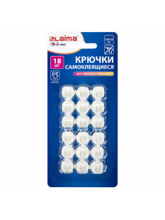 Крючки самоклеящиеся для гирлянд и проводов 1,5х1,5 см, КОМПЛЕКТ 18 шт., LAIMA Home, 608795