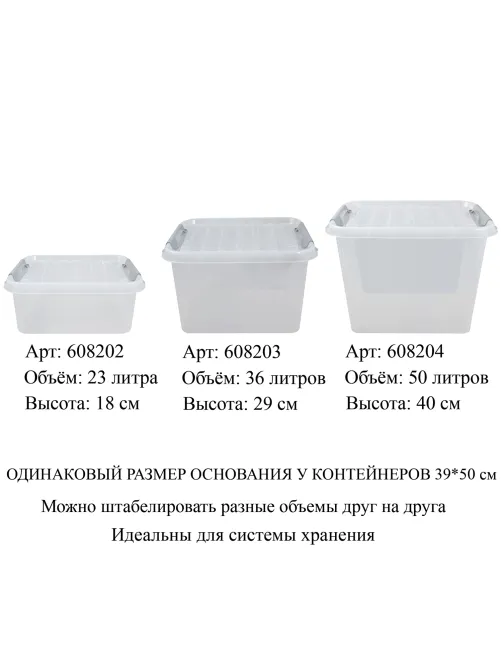 Ящик-контейнер 23 л с КРЫШКОЙ НА ЗАЩЕЛКАХ 