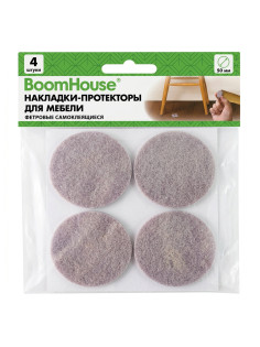 Накладки-протекторы для мебели ФЕТРОВЫЕ самоклеящиеся, d=50 мм, бежевые, КОМПЛЕКТ 4 шт., BOOMHOUSE (БУМХАУС), 701826