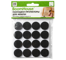 Накладки-протекторы для мебели ФЕТРОВЫЕ самоклеящиеся, d=20 мм, черные, КОМПЛЕКТ 32 шт., BOOMHOUSE (БУМХАУС), 701815