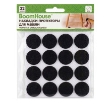 Накладки-протекторы для мебели ФЕТРОВЫЕ самоклеящиеся, d=25 мм, черные, КОМПЛЕКТ 32 шт., BOOMHOUSE (БУМХАУС), 701819