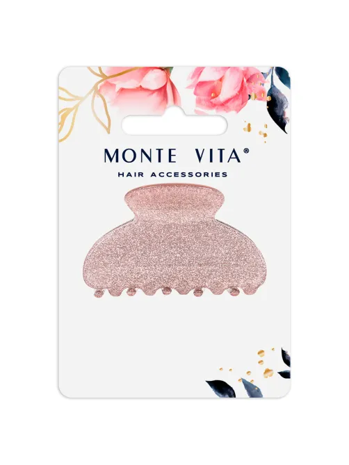 Краб для волос 5,2 см, с глиттером, розовый, MONTE VITA (МОНТЕ ВИТА), 457021