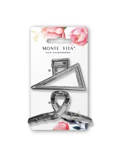 Краб для волос НАБОР 2 шт., 7 см, глянцевый, серебристый, MONTE VITA (МОНТЕ ВИТА), 458825