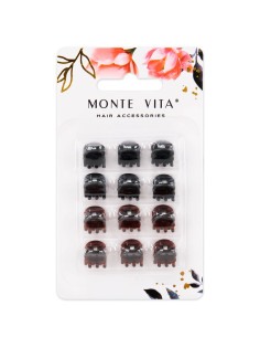 Крабы для волос НАБОР 12 шт., 0,8 см, черный, коричневый MONTE VITA (МОНТЕ ВИТА), 457026