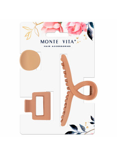 Крабы для волос НАБОР 3 шт., 4 см / 5 см / 11 см, soft touch, коричневый, MONTE VITA (МОНТЕ ВИТА), 457031