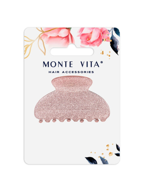 Краб для волос 5,2 см, с глиттером, розовый, MONTE VITA (МОНТЕ ВИТА), 457021