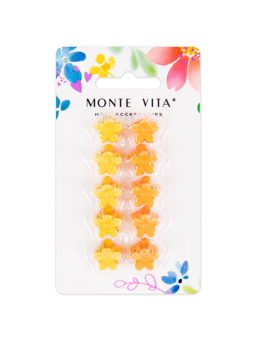 Крабы для волос НАБОР 10 шт., цветочки, soft-touch, оранжевый, жёлтый, MONTE VITA (МОНТЕ ВИТА), 457027