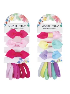 Резинка для волос НАБОР 9 шт., мягкие, medium size, ассорти форм, оттенки розового, MONTE VITA (МОНТЕ ВИТА), 457107