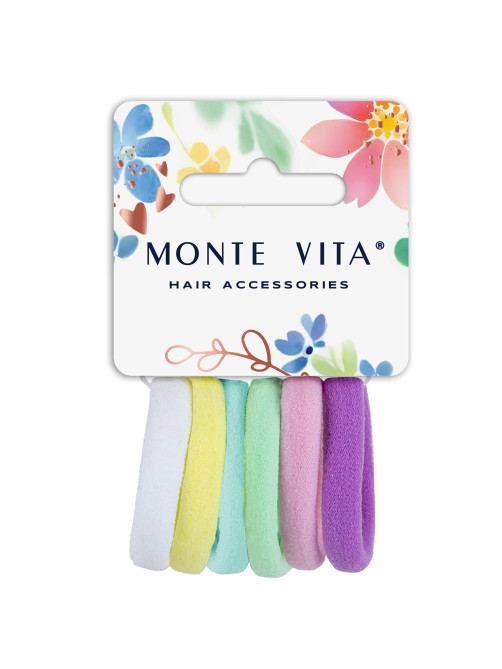 Резинки для волос НАБОР 6 шт., мягкие, средние, пастельные цвета, MONTE VITA (МОНТЕ ВИТА), 457047
