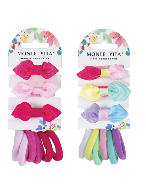 Резинка для волос НАБОР 9 шт., мягкие, medium size, ассорти форм, оттенки розового, MONTE VITA (МОНТЕ ВИТА), 457107