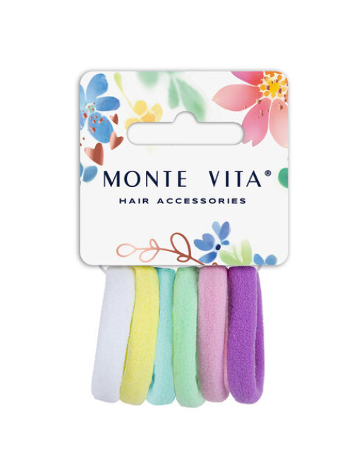 Резинки для волос НАБОР 6 шт., мягкие, средние, пастельные цвета, MONTE VITA (МОНТЕ ВИТА), 457047