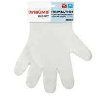 Перчатки полиэтиленовые одноразовые, ОТРЫВНЫЕ, КОМПЛЕКТ 50 пар (100 штук) размер М, LAIMA, 607354