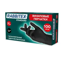 Перчатки виниловые универсальные, 50 пар (100 шт.), размер XL (очень большой), черные, RABBITEX (РАББИТЕКС) Standard, 702170