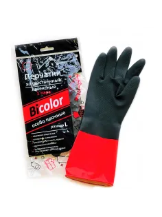 Перчатки МНОГОРАЗОВЫЕ латексные BiColor черно-красные, хлопчатобумажное напыление, размер 8-9, L (большой), вес 68 г, КП, 139466