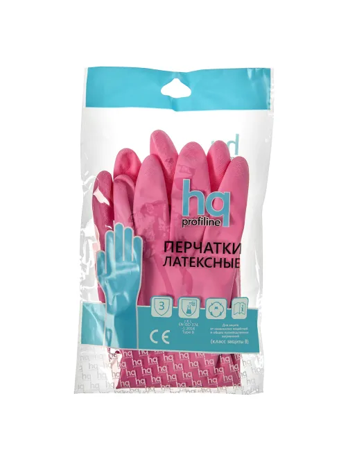 Перчатки латексные КЩС, сверхпрочные, плотные, хлопковое напыление, размер 7,5-8, M (средний), красные, HQ Profiline, 73582