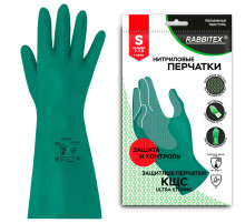 Перчатки нитриловые КЩС, ULTRA STRONG, химически устойчивые, х/б напыление, зеленые, размер 7-7,5 S (малый), RABBITEX (РАББИТЕКС), 700910, ACI - 013