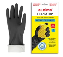 Перчатки МНОГОРАЗОВЫЕ латексные LAIMA, с ХЛОПКОВЫМ ВОЛОКНОМ, черные, размер S (малый), вес 52 г, 700533