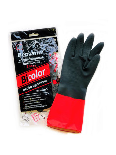 Перчатки МНОГОРАЗОВЫЕ латексные BiColor черно-красные, хлопчатобумажное напыление, размер 6,5-7, S (малый), вес 60 г, КП, 139468