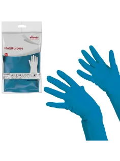 Перчатки VILEDA PROFESSIONAL многоцелевые латексные МНОГОРАЗОВЫЕ х/б напыление, ПРОЧНЫЕ, размер L (большой), синие, 174355