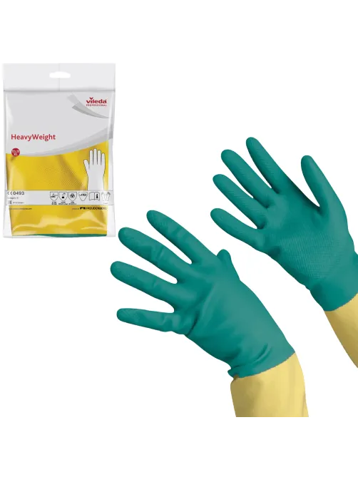 Перчатки VILEDA PROFESSIONAL латекс-неопреновые МНОГОРАЗОВЫЕ х/б напыление СВЕРХПРОЧНЫЕ, размер XL (очень большой) зеленые/желтые, 174309