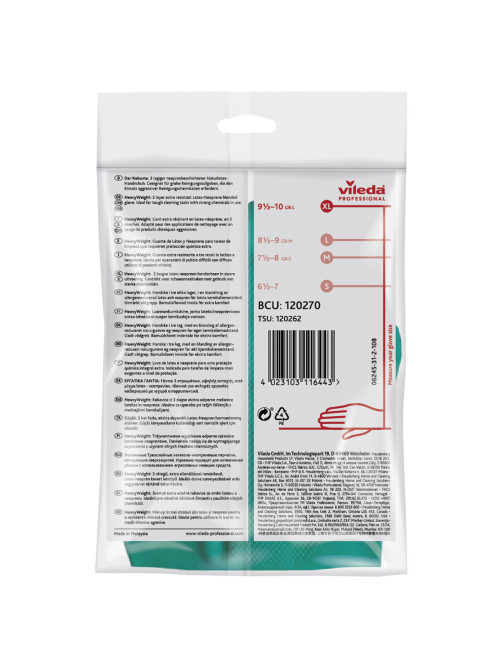 Перчатки VILEDA PROFESSIONAL латекс-неопреновые МНОГОРАЗОВЫЕ х/б напыление СВЕРХПРОЧНЫЕ, размер XL (очень большой) зеленые/желтые, 174309