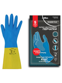 Перчатки латексно-неопреновые КЩС, ULTRA NEOPRENE, химически устойчивые, размер 7-7,5 S (малый), RABBITEX (РАББИТЕКС), 701113, ACI - 021