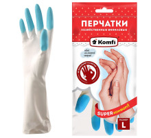 Перчатки МНОГОРАЗОВЫЕ виниловые SUPER КОМФОРТ, гипоаллергенные, размер 8-9, L (большой), вес 90 г, Komfi, ADM, 25591