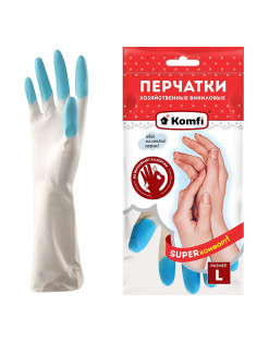 Перчатки МНОГОРАЗОВЫЕ виниловые SUPER КОМФОРТ, гипоаллергенные, размер 8-9, L (большой), вес 90 г, Komfi, ADM, 25591