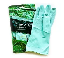 Перчатки МНОГОРАЗОВЫЕ латексные с ароматом АЛОЭ зеленые, хлопчатобумажное напыление, размер 7-8, M (средний), вес 58 г, КП, 139597