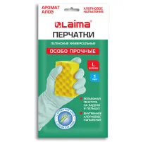 Перчатки МНОГОРАЗОВЫЕ латексные LAIMA, С АРОМАТОМ АЛОЭ, зеленые, хлопчатобумажное напыление, размер L (большой), вес 55 г, 700546