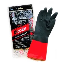 Перчатки МНОГОРАЗОВЫЕ латексные BiColor черно-красные, хлопчатобумажное напыление, размер 7-8, M (средний), вес 62 г, КП, 139467