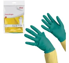 Перчатки VILEDA PROFESSIONAL латекс-неопреновые МНОГОРАЗОВЫЕ х/б напыление, СВЕРХПРОЧНЫЕ, размер L (большой), зеленые/желтые, 174307
