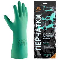 Перчатки нитриловые КЩС JETA SAFETY, хлопчатобумажное напыление, размер 8, M (средний), зеленые, JN711, JN711-08-M
