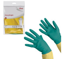 Перчатки VILEDA PROFESSIONAL латекс-неопреновые МНОГОРАЗОВЫЕ х/б напыление СВЕРХПРОЧНЫЕ, размер M (средний), зеленые/желтые, 174305