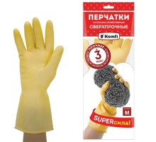 Перчатки МНОГОРАЗОВЫЕ латексные SUPER СИЛА СВЕРХПРОЧНЫЕ, бежевые, размер 7-8, M (средний), вес 96 г, Komfi, ADM, 20073