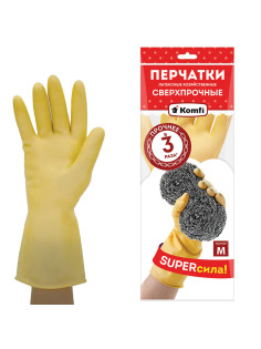 Перчатки МНОГОРАЗОВЫЕ латексные SUPER СИЛА СВЕРХПРОЧНЫЕ, бежевые, размер 7-8, M (средний), вес 96 г, Komfi, ADM, 20073