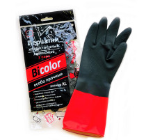 Перчатки МНОГОРАЗОВЫЕ латексные BiColor черно-красные, хлопчатобумажное напыление, размер 9-10, XL (очень большой), вес 70 г, КП, 139469