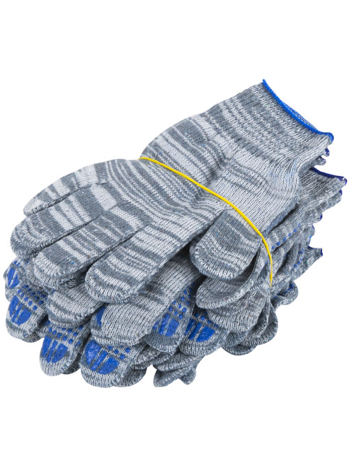 Перчатки хлопчатобумажные плотные, КОМПЛЕКТ 100 ПАР, 10 класс, 50-52 г, 133 текс, ПВХ-точка LAIMA ЛЮКС 2, СЕРЫЕ, 608679