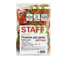 Резинки банковские универсальные диаметром 60 мм, STAFF 1000 г, цветные, натуральный каучук, 440119