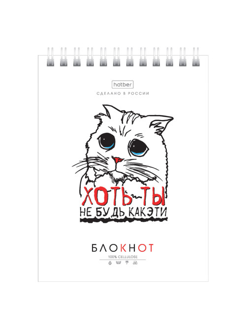 Блокнот МАЛЫЙ ФОРМАТ А6, 40 л., гребень, картон, клетка, HATBER, 