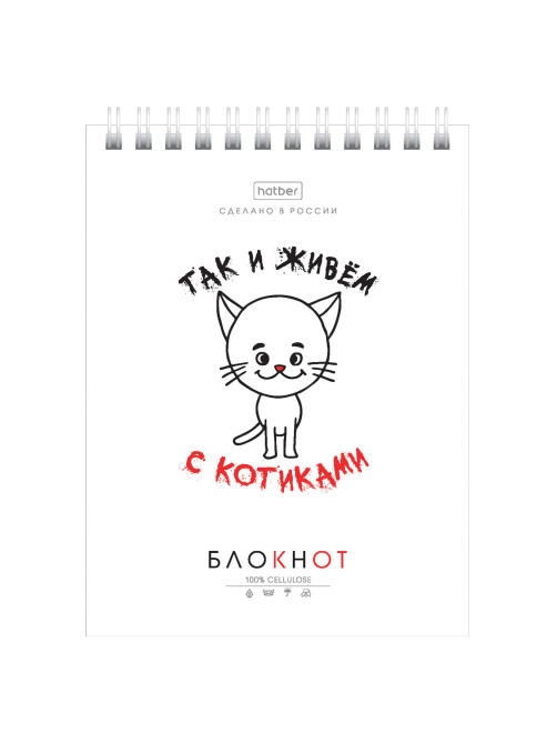 Блокнот МАЛЫЙ ФОРМАТ А6, 40 л., гребень, картон, клетка, HATBER, 