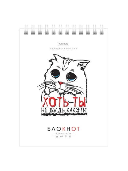 Блокнот МАЛЫЙ ФОРМАТ А6, 40 л., гребень, картон, клетка, HATBER, 